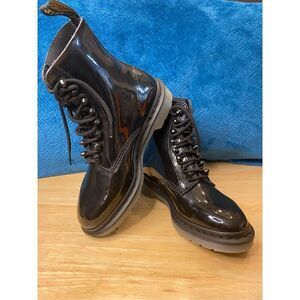 Dr. Martens pascal stud black patent leather lace up ankle boots